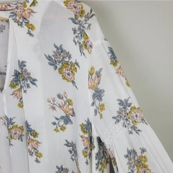 FREE People Tunic Mini Dress White Floral Long Sleeves Pockets Boho XS NWOT - Picture 6 of 15